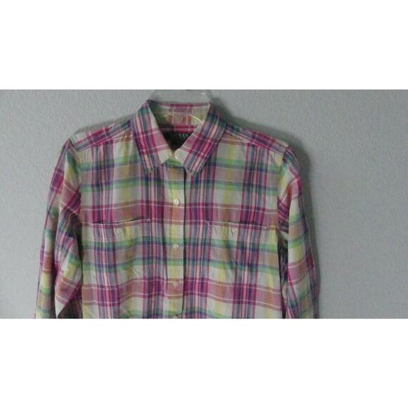 LRL Lauren Denim Pastel Plaid Button-Up Shirt Size Large Lightweight Pockets - Picture 2 of 8